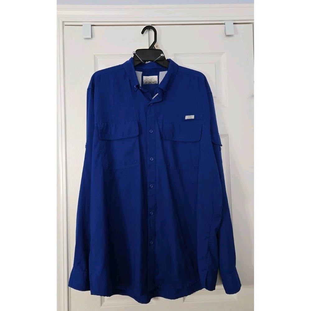 New Ocean and Coast Fishing Shirt Long Sleeve Button Up Outdoors Blue Mens‎ XL